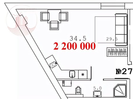 Продажа 1-комнатной квартиры 34,5 м², 3/3 этаж