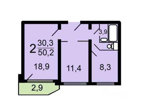 Продажа 2-комнатной квартиры 51,8 м², 2/17 этаж