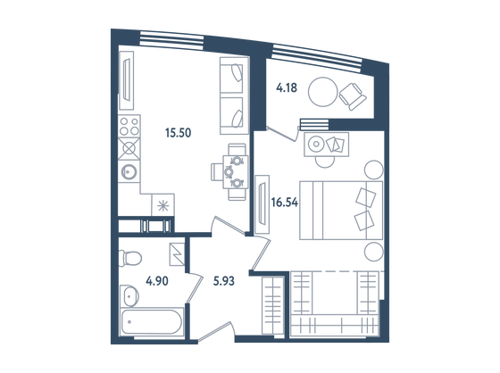 45 м², 1-комн. квартира, 5/6 этаж