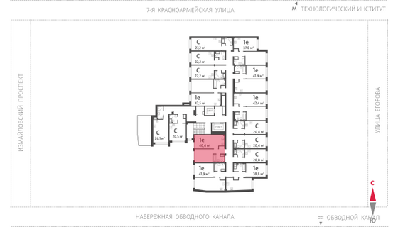 40,4 м², 1-комн. квартира, 4/11 этаж