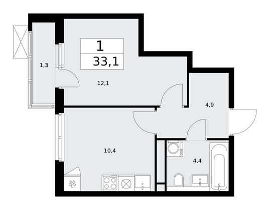 33,1 м², своб. планировка, 11/13 этаж