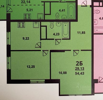 Продажа 2-комнатной квартиры 54,2 м², 11/24 этаж