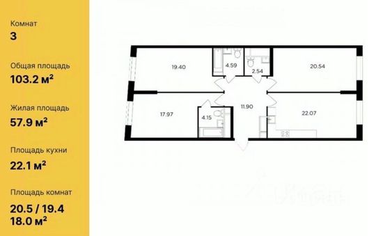Продажа 3-комнатной квартиры 103,2 м², 26/31 этаж