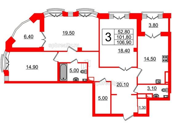 Продажа 3-комнатной квартиры 101,8 м², 5/7 этаж