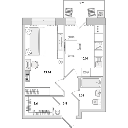 Продажа 1-комнатной квартиры 36,4 м², 12/24 этаж