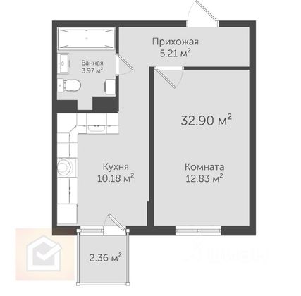 Продажа 1-комнатной квартиры 32,9 м², 5/6 этаж