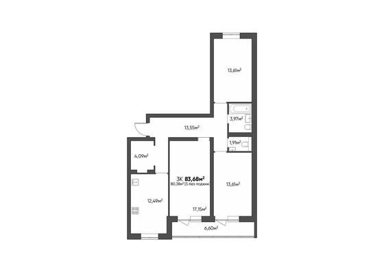 Продажа 3-комнатной квартиры 83,7 м², 2/9 этаж