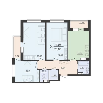 Продажа 3-комнатной квартиры 73,8 м², 11/20 этаж