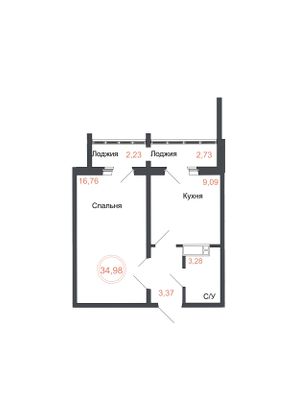 Продажа 1-комнатной квартиры 35 м², 15 этаж