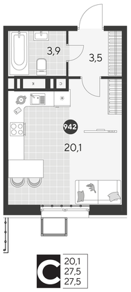 Продажа квартиры-студии 27,5 м², 11/21 этаж