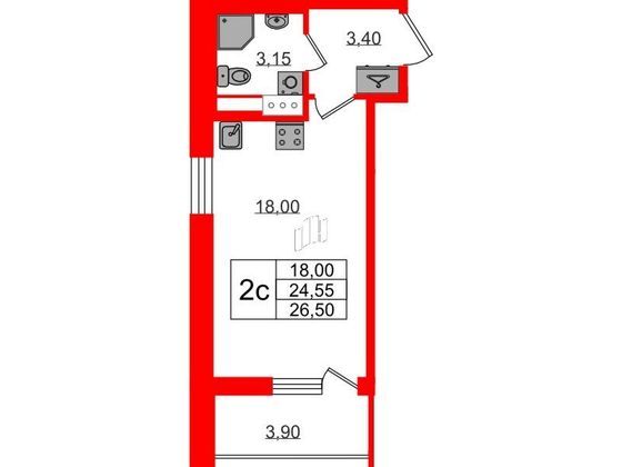 Продажа квартиры-студии 24,5 м², 7/12 этаж