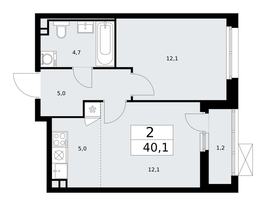 40,1 м², своб. планировка, 3/13 этаж