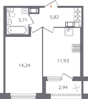 Продажа 1-комнатной квартиры 37,2 м², 5/15 этаж