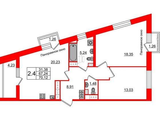 Продажа 2-комнатной квартиры 67,2 м², 12/12 этаж