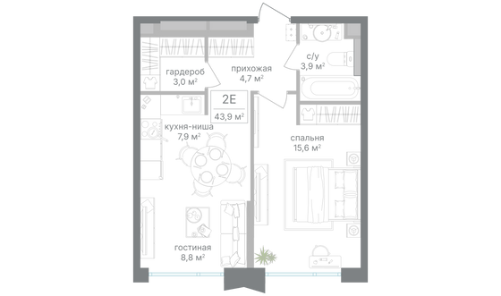 Продажа 1-комнатной квартиры 43,9 м², 4/24 этаж