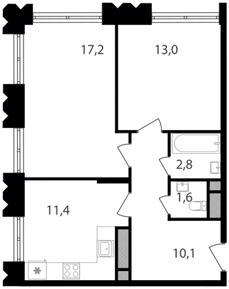 Продажа 2-комнатной квартиры 56,1 м², 6/30 этаж