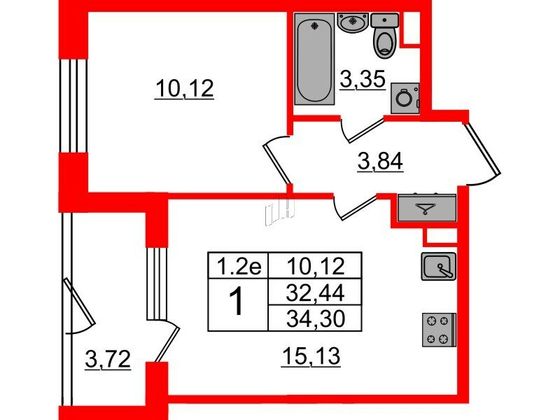 Продажа 1-комнатной квартиры 32,4 м², 1/5 этаж