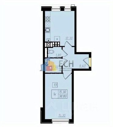 Продажа 1-комнатной квартиры 38,8 м², 2/3 этаж