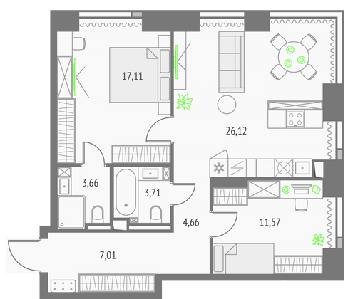 Продажа 2-комнатной квартиры 73,8 м², 24/47 этаж