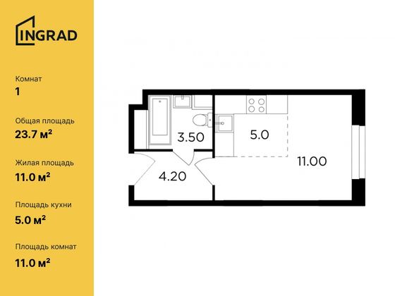 23,7 м², студия, 20/24 этаж