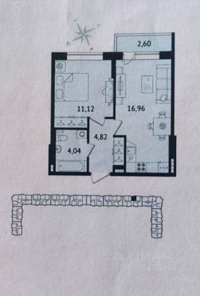 Продажа 1-комнатной квартиры 37,1 м², 3/4 этаж