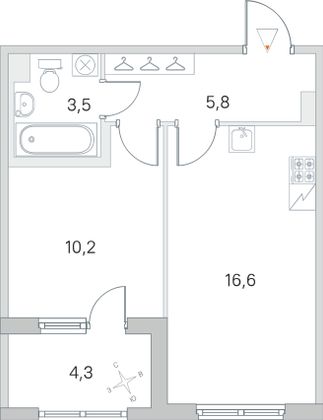 Продажа 1-комнатной квартиры 38,3 м², 2/5 этаж