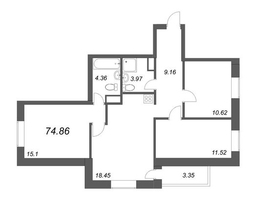 Продажа 4-комнатной квартиры 74,9 м², 9/12 этаж