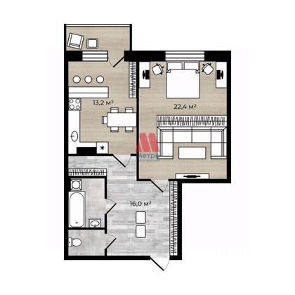 Продажа 1-комнатной квартиры 57,6 м², 2/3 этаж