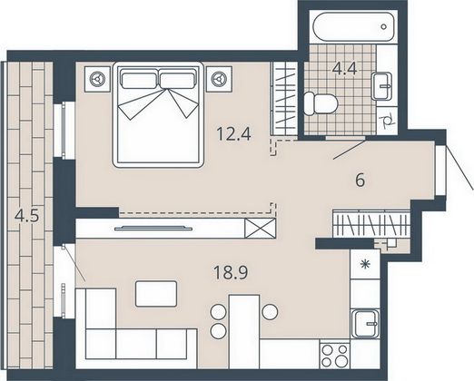 Продажа 1-комнатной квартиры 45,6 м², 6/23 этаж