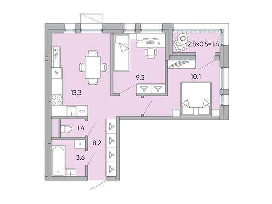 47,3 м², 2-комн. квартира, 6/18 этаж