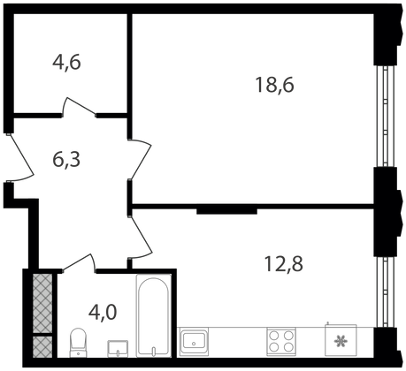 Продажа 1-комнатной квартиры 46,3 м², 12/30 этаж