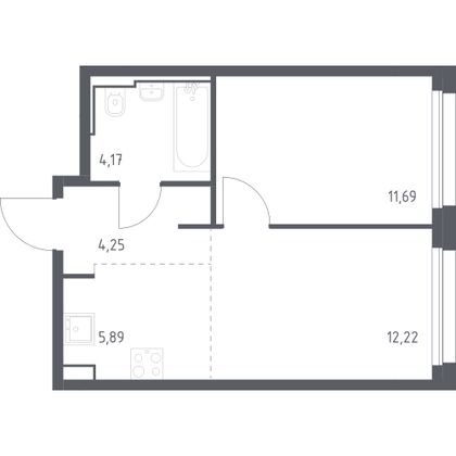 38,2 м², 1-комн. квартира, 22/23 этаж