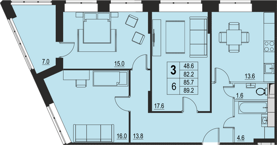 Продажа 3-комнатной квартиры 85,7 м², 5/17 этаж