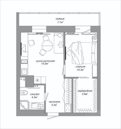 Продажа 2-комнатной квартиры 44,2 м², 16/17 этаж