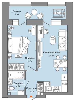 46 м², 2-комн. квартира, 3/6 этаж