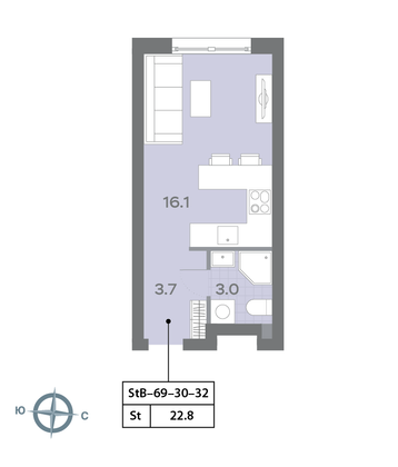 Продажа квартиры-студии 22,8 м², 32/32 этаж