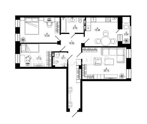 Продажа 3-комнатной квартиры 99,4 м², 3/9 этаж