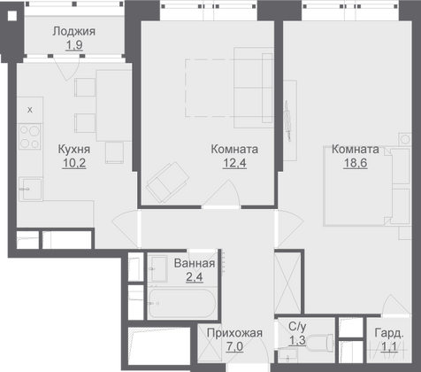 Продажа 2-комнатной квартиры 54 м², 12/17 этаж