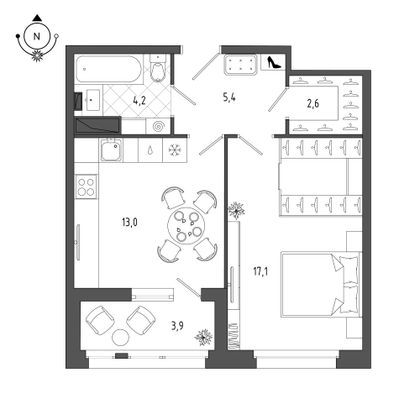 44,3 м², 1-комн. квартира, 11/11 этаж