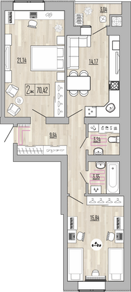 70,4 м², 2-комн. квартира, 3/10 этаж