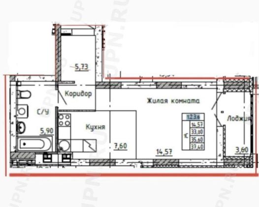 Продажа 1-комнатной квартиры 35 м², 6/24 этаж