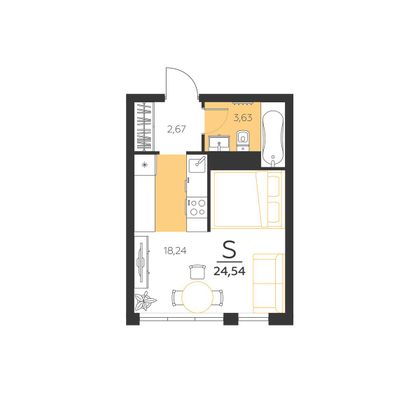 24,5 м², 1-комн. квартира, 2/5 этаж