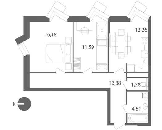 60,7 м², 2-комн. квартира, 15/21 этаж