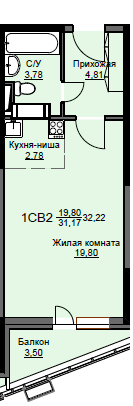 Продажа квартиры-студии 32,2 м², 7/17 этаж