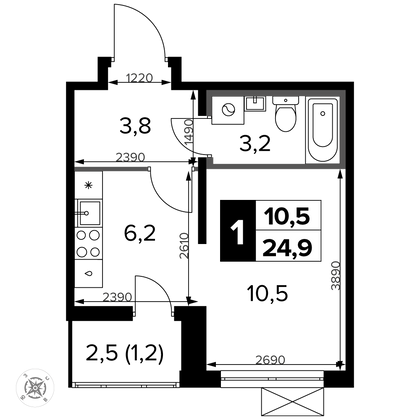 25,2 м², студия, 10/14 этаж