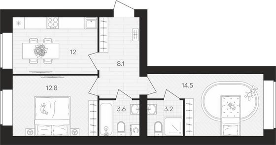 Продажа 2-комнатной квартиры 54,2 м², 1/10 этаж