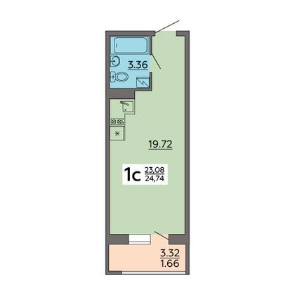 Продажа 1-комнатной квартиры 24,7 м², 16/18 этаж