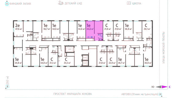 34,6 м², 1-комн. квартира, 21/23 этаж