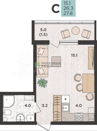 Продажа квартиры-студии 27,8 м², 15/24 этаж