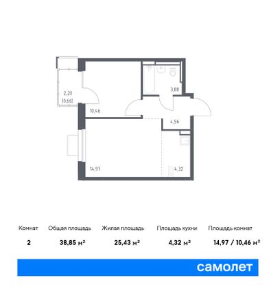 38,8 м², 1-комн. квартира, 4/12 этаж